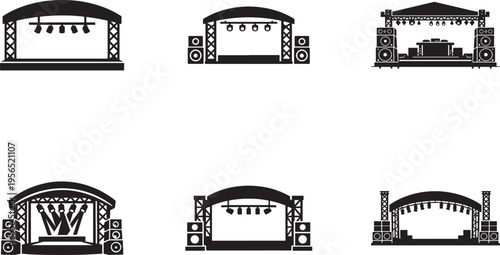 Concert stage icon set vector isolated on white background. Music festival performance stage symbols.