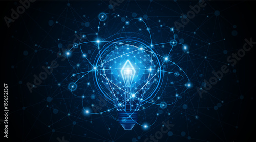 An innovative and creative light bulb concept incorporating advanced smart digital technology. A futuristic light bulb with integrated circuits and data connectivity for business applications.
