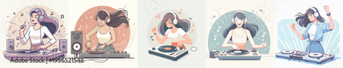 vector of woman playing disc jockey