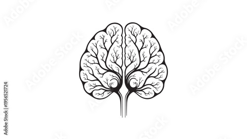 Abstract Human Brain Illustration with Tree Branch Pattern Representing Neural Growth and Mental Health Wellness