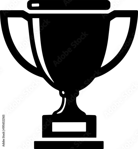 Black trophy cup icon with dual handles and pedestal base for achievement, excellence, and award design content