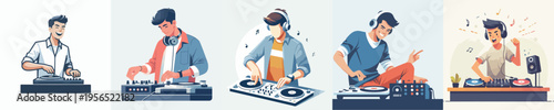 vector of young man playing disc jockey