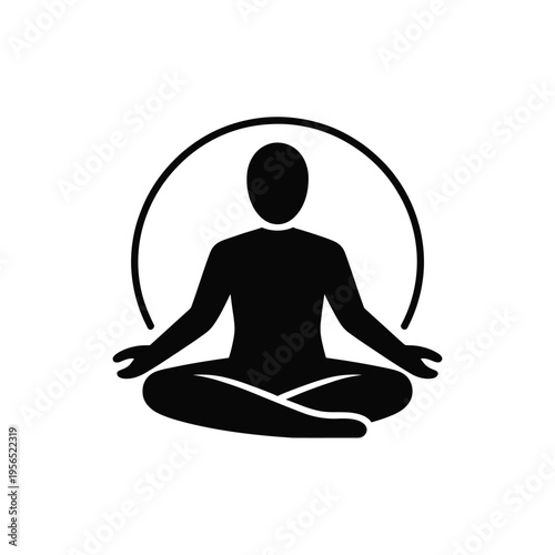 Silhouette of a person meditating in a lotus position within a circle