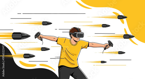 Virtual reality combat: A stylized illustration of immersive gaming experience simulation