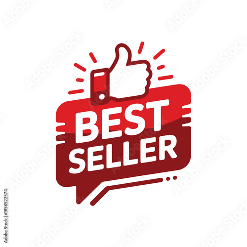 Red sticker displaying a thumbs up and the words best seller