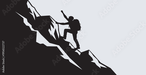 Silhouette of a determined climber ascending a steep mountain, symbolizing challenge, success, and adventure in the outdoors.