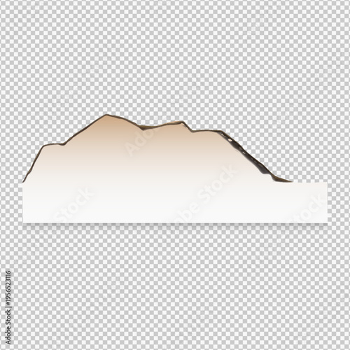 Paper burnt piece, charred paper edge, side or cardboard sheet with black ash realistic vector on transparent background