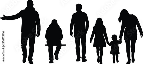 Silhouette of a diverse family unit walking together