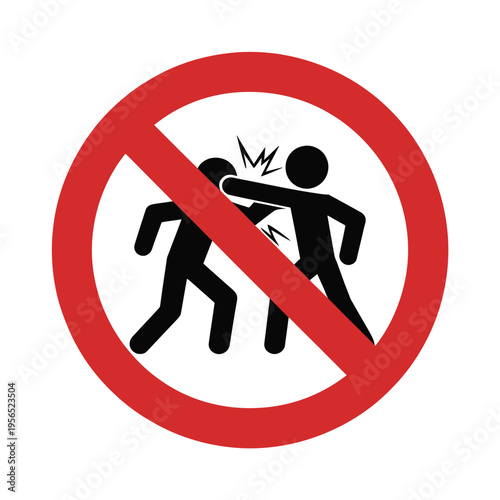 Prohibition sign depicting two stick figures engaged in physical altercation