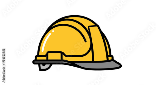 Bright yellow safety hard hat illustration, a symbol of construction, worker protection, and industrial safety equipment, isolated vector graphic on white background.
