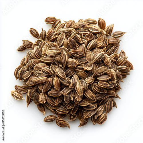 dried dill seeds on white background