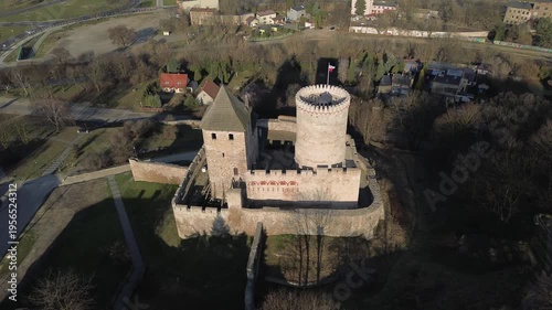 Drone flight aerial view over Castle in Będzin