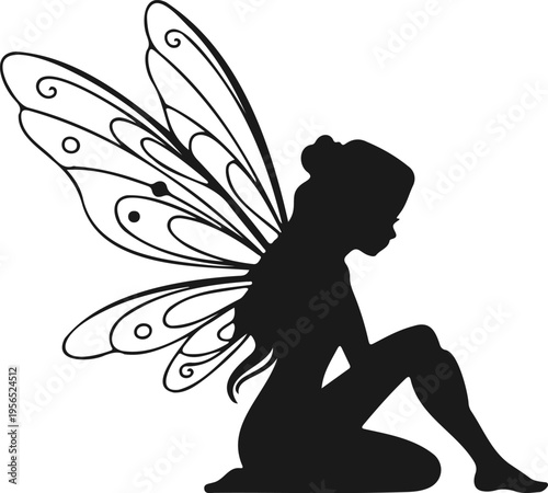 Sitting Fairy Wings Silhouette Design