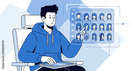 User selects a profile from virtual interface for online collaboration concept
