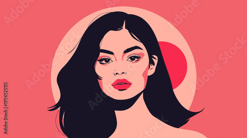 Womans portrait in vector art style with soft lighting and pink tones