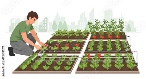 Urban farming with modern drip irrigation systems for sustainable food production in city