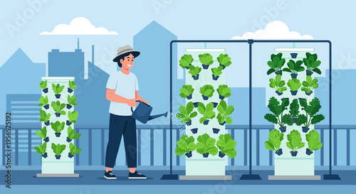 Urban gardening with hydroponic vertical tower systems promotes sustainable food production and