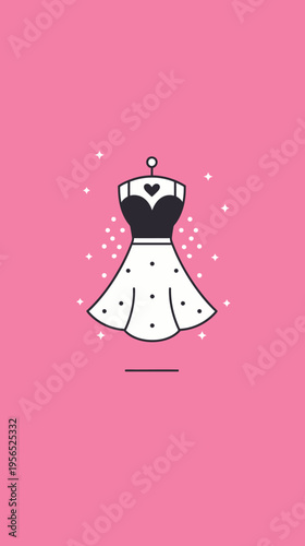 Elegant dress icon against pink background fashion and design concept