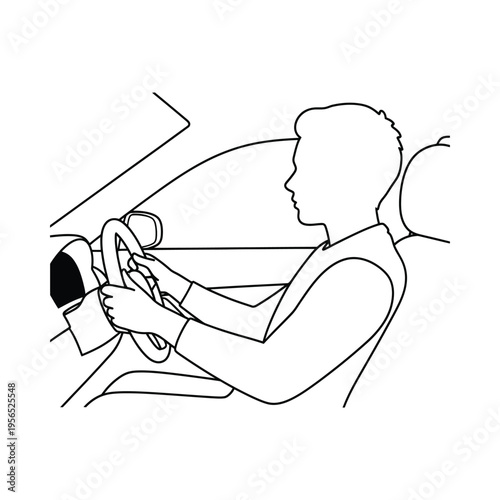 Person driving a car, holding the steering wheel with both hands, focused on the road ahead.