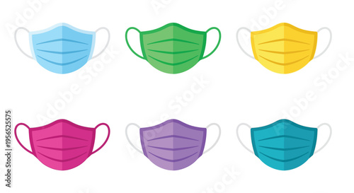 Colorful collection of disposable surgical face masks arranged in a grid