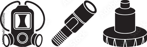 Illustration of three distinct industrial safety and rescue equipment items