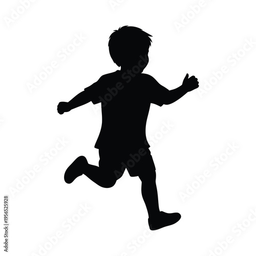 Silhouette of a young child running joyfully, capturing motion and innocence in a playful moment
