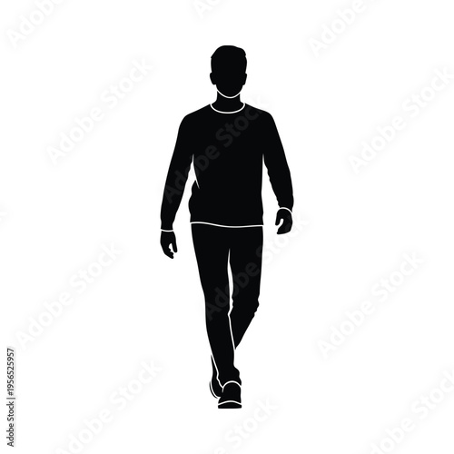 Silhouette of a man walking alone in a minimalist style, conveying solitude and introspection.