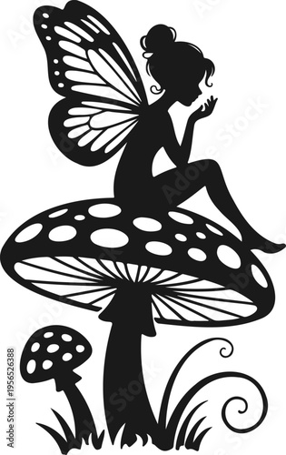 Butterfly Fairy Mushroom Silhouette Design