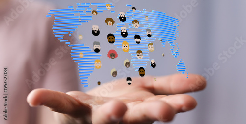 Hand holding a world map wi...