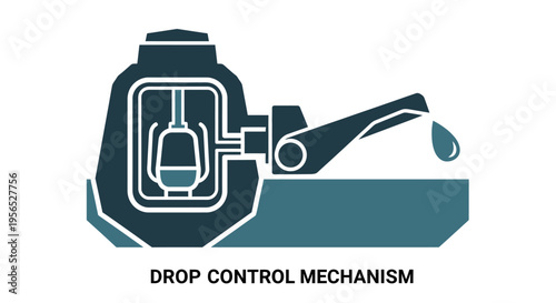 A schematic artistic representation of an innovative drop control mechanism, showcasing the internal pump and nozzle design, emphasizing precision liquid dispensing technology. It will use a