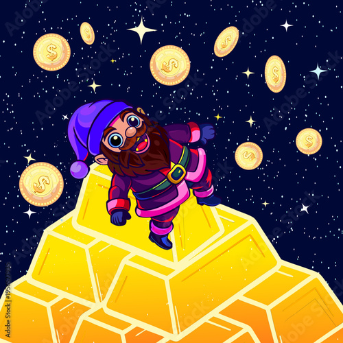 luck, fortune, good fortune, winning, prize, bingo, lottery, casino, gold, bullion, gold coins, collection, gnome, leprechaun, bank, treasure, dream, euphoria, energy, hypnosis, joy, happiness