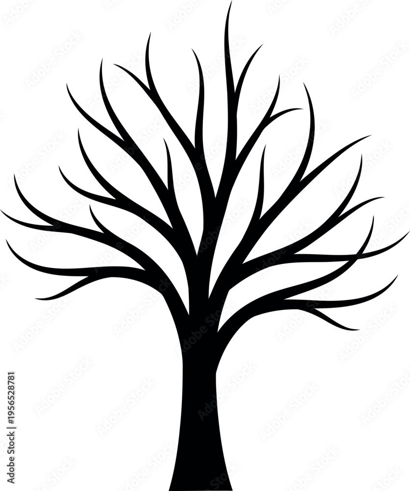 Obraz premium Black bare tree silhouette on white background
