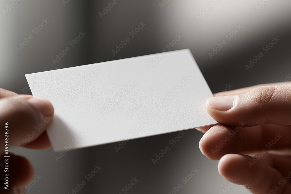 Obraz premium Professional hands exchanging business card during corporate meeting, communication and opportunity concept