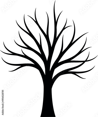 Black bare tree silhouette on white background