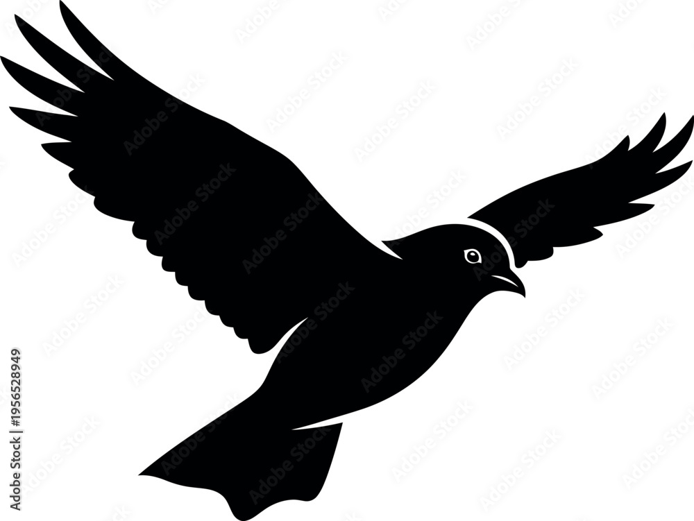 Obraz premium Black bird silhouette in flight white
