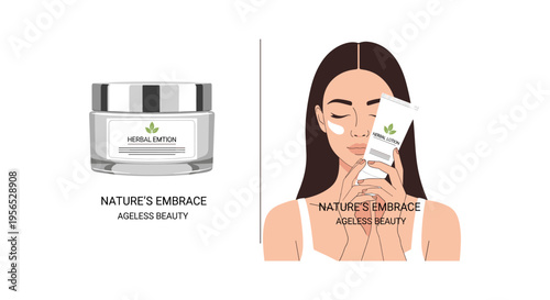 Woman applying skincare cream in elegant minimalistic style with soft natural lighting for beauty product advertising