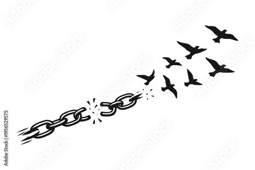 A conceptual illustration of a broken chain transforming into a flock of birds flying away free Vector