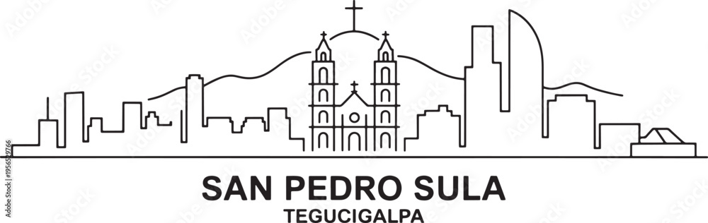 Obraz premium San pedro sula tegucigalpa honduras skyline black line art vector travel illustration landmark