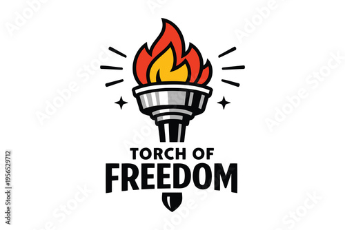 A vibrant graphic illustration featuring a burning torch with the bold text torch of freedom below Vector