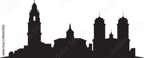 Skyline of major spanish cities with historical landmarks and famous architecture silhouette