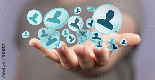 Hand holding network of per...