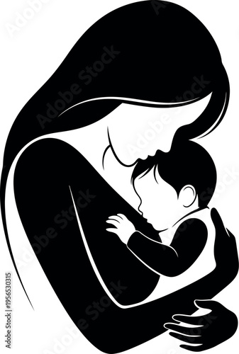 Mother holding baby silhouette embrace
