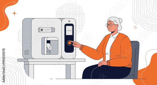 Senior woman using advanced modern technology, emphasizing elderly tech adoption and ease of