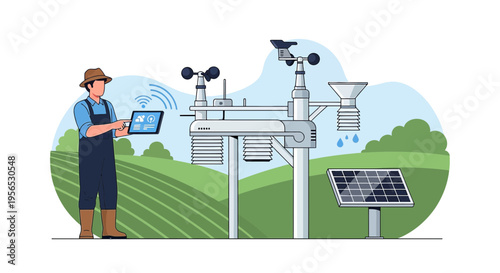 Smart agriculture farmer using tablet connecting weather station information system
