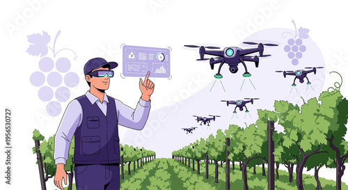 Smart agriculture, modern technology in viticulture, remote control in agriculture