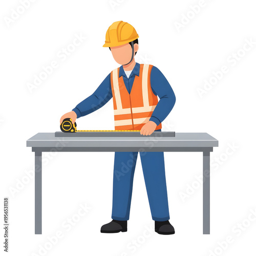 PPE Factory Worker Measuring Tape Measure Industrial Construction Accuracy Safety Vector Illustration