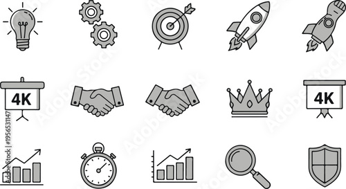 4K flat design icons set for technology, innovation, and business concepts with futuristic elements