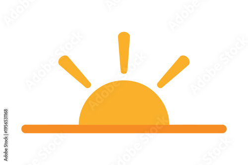 A minimalist flat vector illustration of a bright yellow sun rising above a flat horizon line Vector