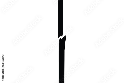 A minimalist graphic design featuring a single vertical black line fractured in the center area Vector