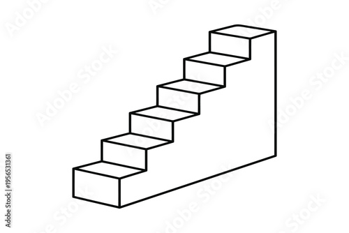 A minimalist black and white line drawing of a simple staircase rising toward the upper right side Vector